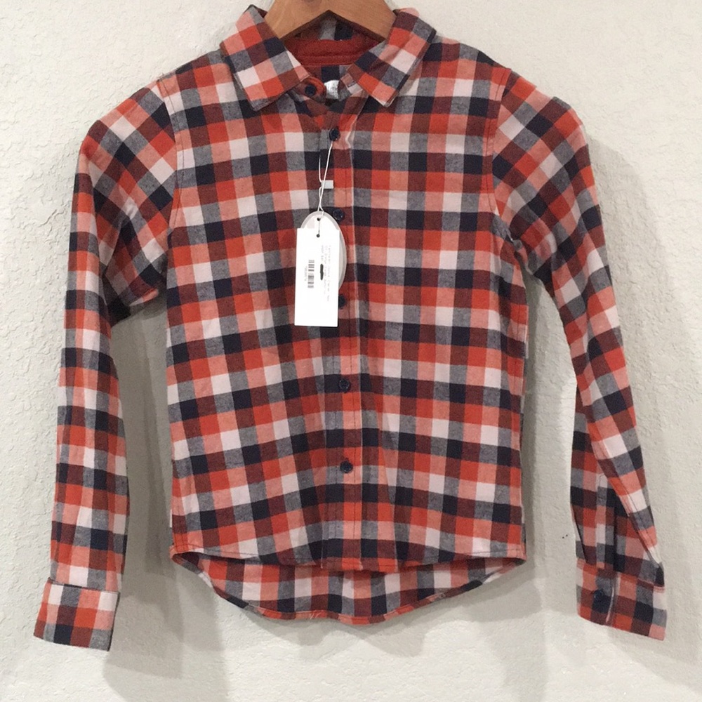 NEW Frenchie Mini Couture Boys Sz 6 Checkered Flannel Button‎ Shirt 100% Cotton